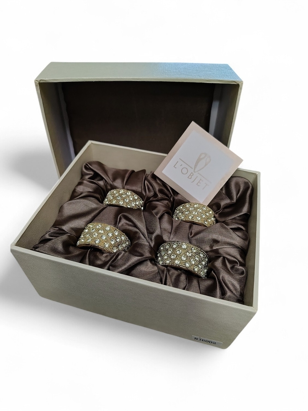 L'Objet Gold Crystal Napkin Rings Set in Champagne Finish